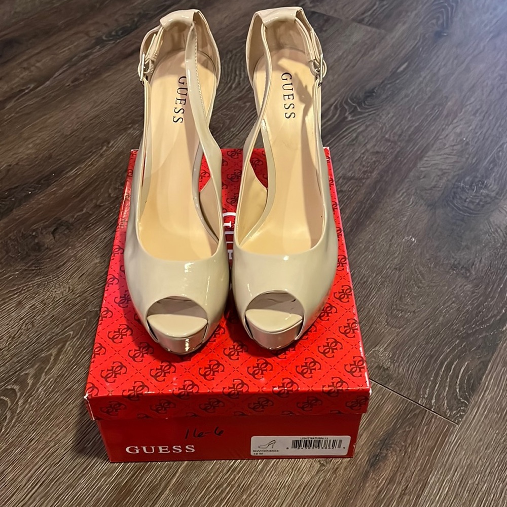 Guess Patent Leather Hidden Platform Open Toe Shoe